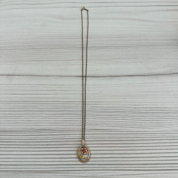 Vintage Rose Oval Krementz Pendant Necklace - Picture 3 of 5